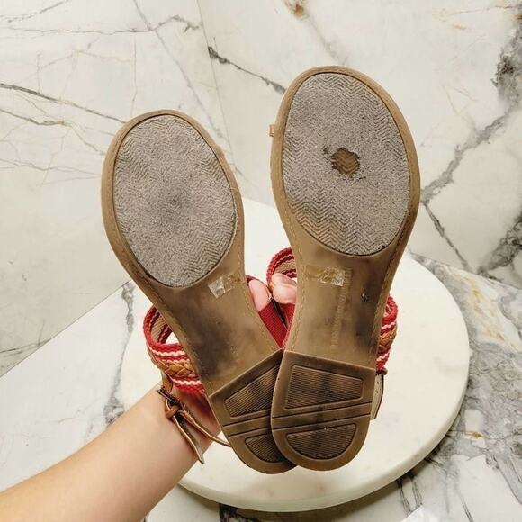 Tommy Hilfiger Sandals Womens 7.5 Preppy Nautical Thong Toe Ring Sandals Red Tan - Picture 10 of 13